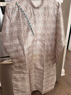 Beige & Light Blue Patterned Tunic